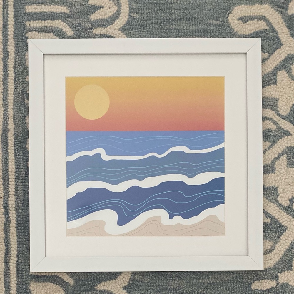 Sunset Ocean Wave Art Print in White Frame